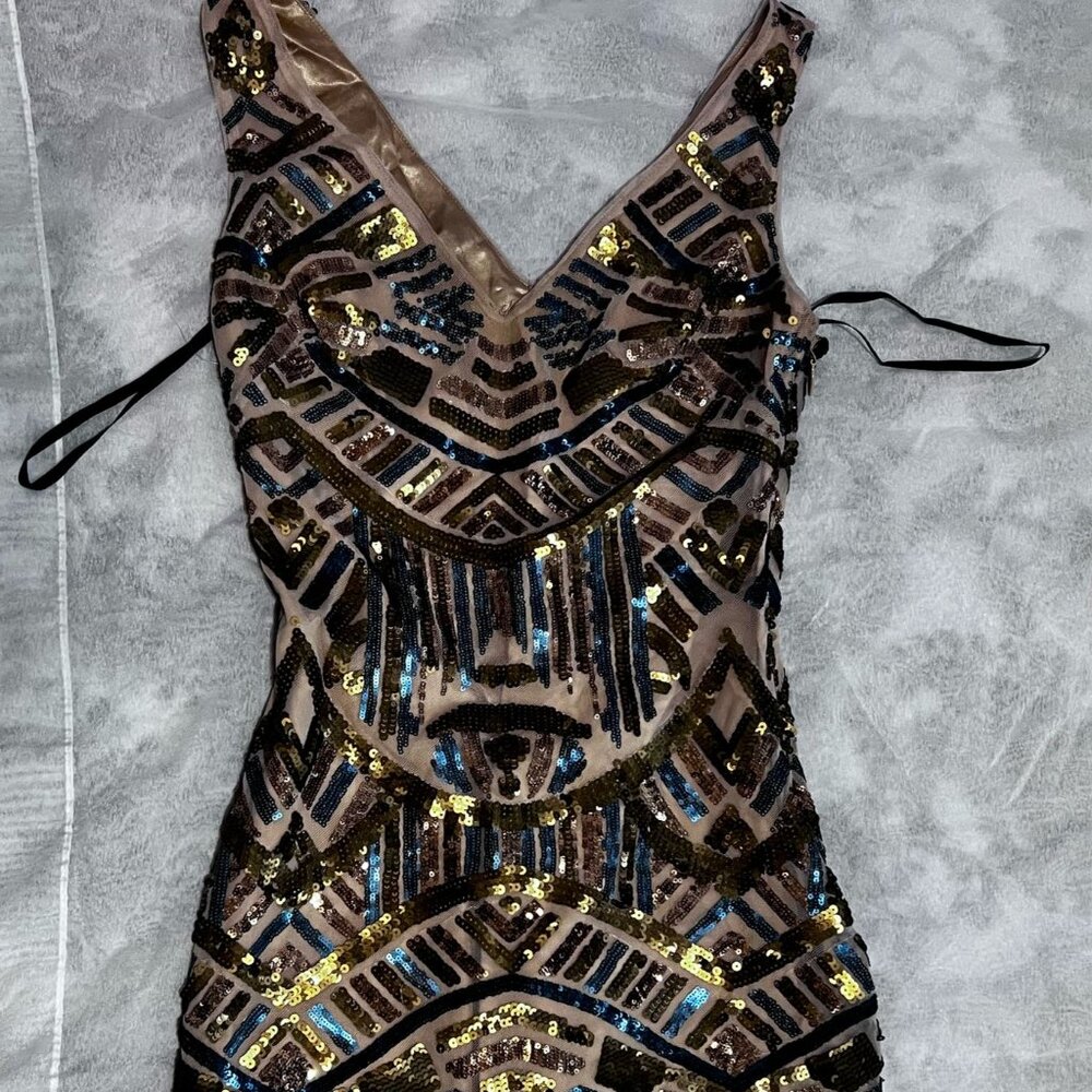 BEBE GOLD SQUIN MINI DRESS